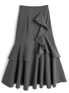 アシンメトリーラッフルティアードスカート