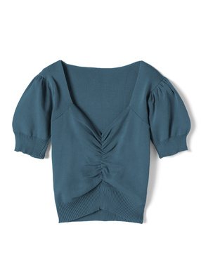 フロントギャザーショート丈ニットトップス