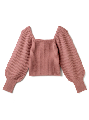 ボリュームスリーブリブショートニットトップス