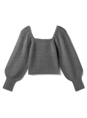 ボリュームスリーブリブショートニットトップス