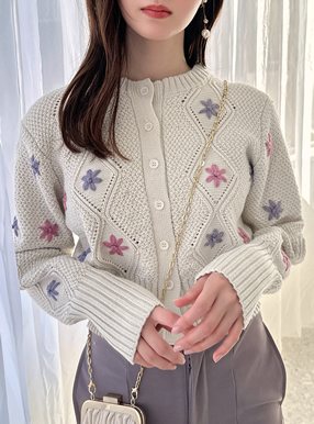 花柄刺繍ショート丈カーディガン