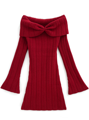 襟2Wayリボンニットミニワンピース