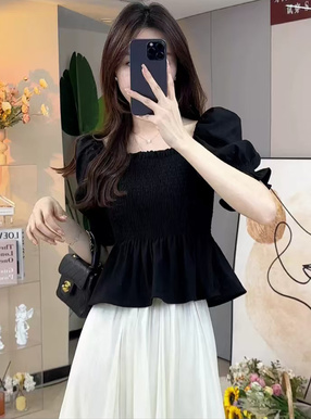 ペプラムシャーリングシフォンブラウス