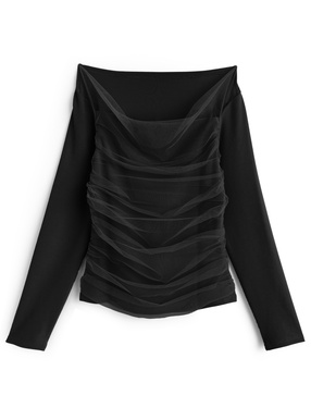 チュールドレープオフショルダートップス