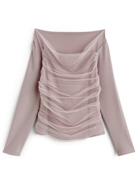 チュールドレープオフショルダートップス