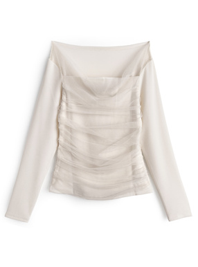 チュールドレープオフショルダートップス