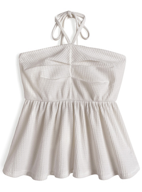 ホルターネックフレアペプラムベアトップ