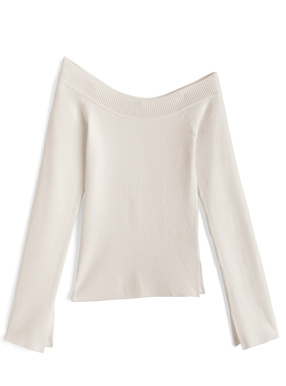 ワンショルダーリブニットトップス