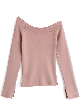 ワンショルダーリブニットトップス