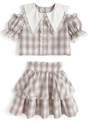 セーラーブラウス×ティアードスカートチェックセットアップ