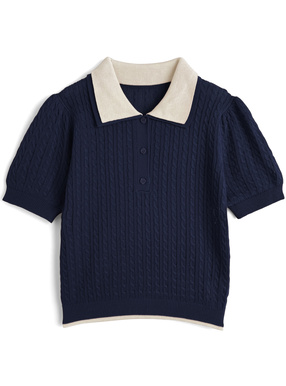 バイカラーニットポロトップス