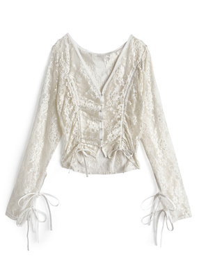 ドロストリボンデザインレースカーディガン