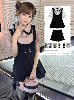 レイヤード風チュニック×フリルパンツセットアップ