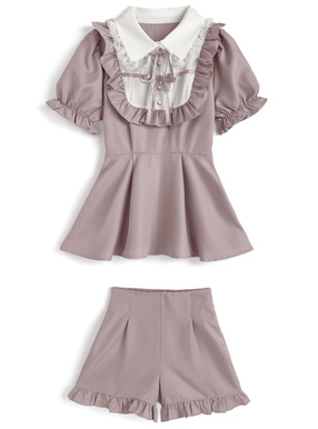 リボン付きフリルリボンチュニック×フリルパンツセットアップ