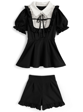 リボン付きフリルリボンチュニック×フリルパンツセットアップ