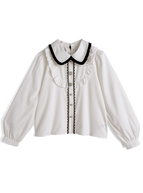 配色レースフリルビジューブラウス