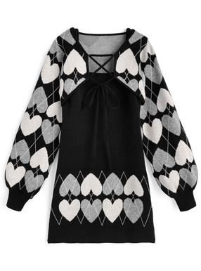アーガイル柄レースアップボレロ×ミニワンピースニットアンサンブル