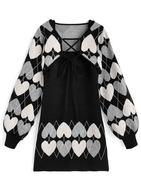 アーガイル柄レースアップボレロ×ミニワンピースニットアンサンブル