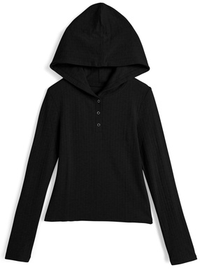 フード付きヘンリーネックトップス