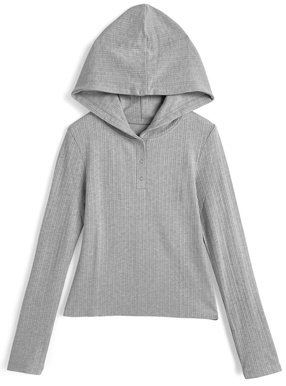 フード付きヘンリーネックトップス