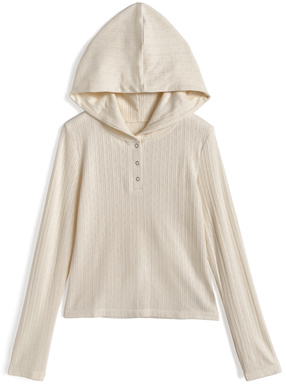 フード付きヘンリーネックトップス