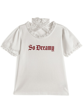 クロスネックレースロゴプリントTシャツ