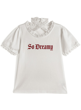 クロスネックレースロゴプリントTシャツ