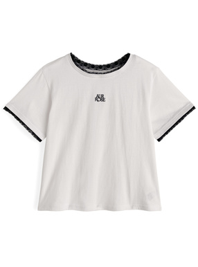 配色レースロゴ刺繍Tシャツ