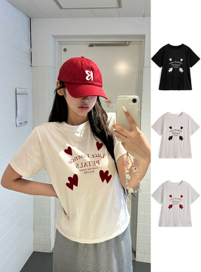 ハートロゴ刺繍プリントTシャツ