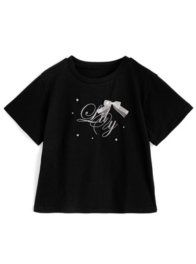リボンパールロゴ刺繍Tシャツ