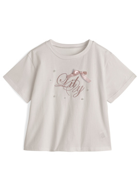 リボンパールロゴ刺繍Tシャツ