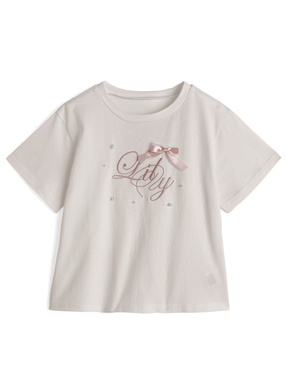 リボンパールロゴ刺繍Tシャツ