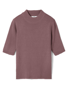 ハイネック5分袖ニットトップス