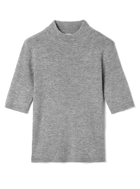 ハイネック5分袖ニットトップス