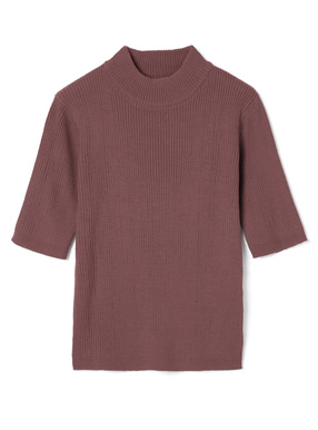 ハイネック5分袖ニットトップス