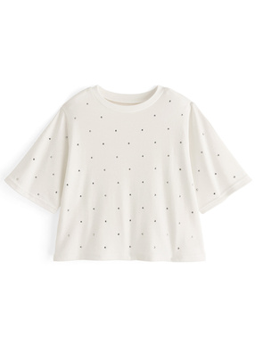 ビジューショート丈Tシャツ