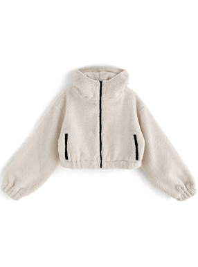 フード付きボアクロップド丈ジャケット