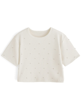 パールリブショート丈トップス