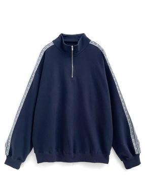 レースラインハーフジップスウェットトップス