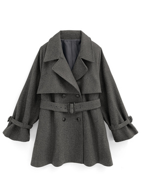 ベルト付きフェイクウールトレンチコート