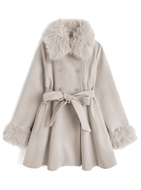 ファーティペット・リボンベルト付きフレアコート