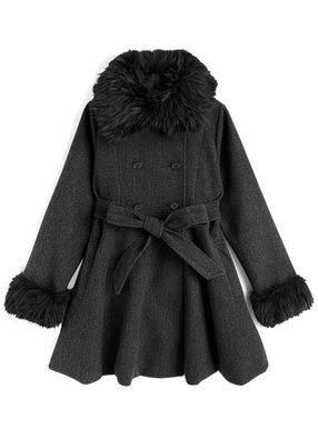 ファーティペット&リボンベルト付きフレアコート