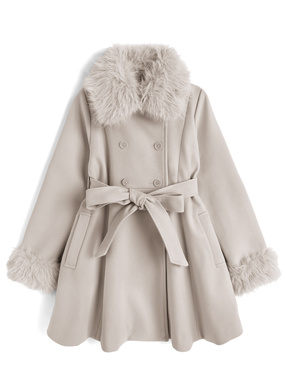 ファーティペット&リボンベルト付きフレアコート