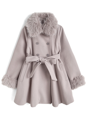 ファーティペット&リボンベルト付きフレアコート