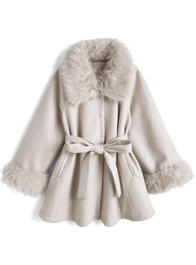 ファーティペット・リボンベルト付きコート