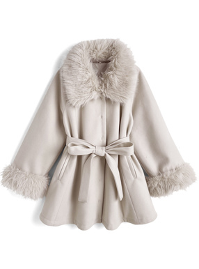 ファーティペット&リボンベルト付きコート