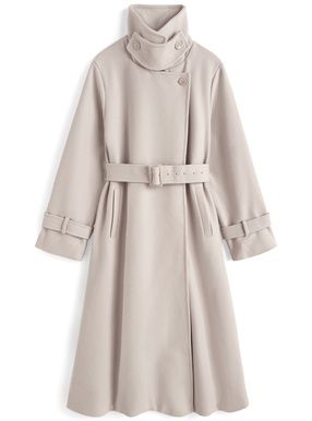ベルト付きスタンドカラーロングコート