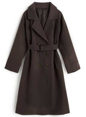ベルト付きフェイクウールロングチェスターコート