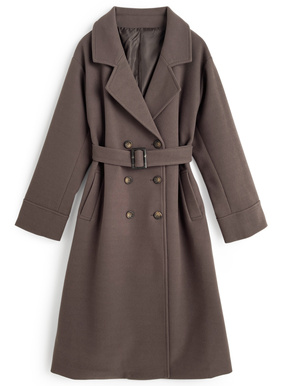 ベルト付きフェイクウールロングチェスターコート