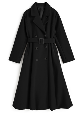 ベルト付きフェイクウールフレアロングコート